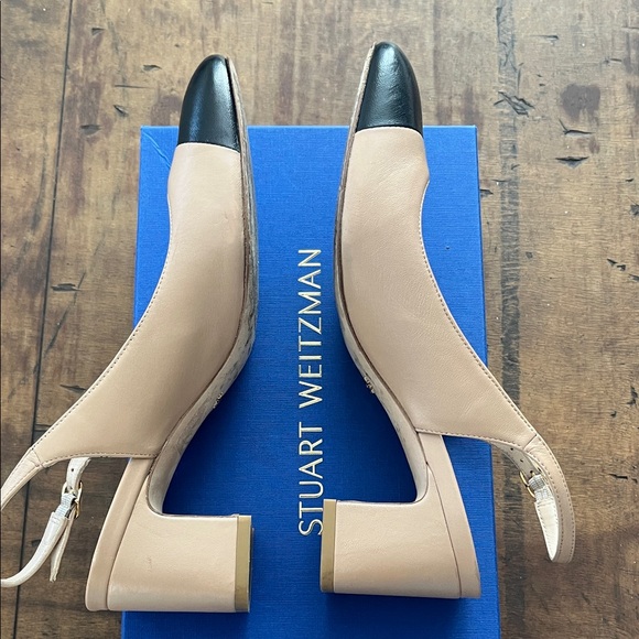 Stuart Weitzman Black and Cream Slingback Heels - Picture 3 of 5
